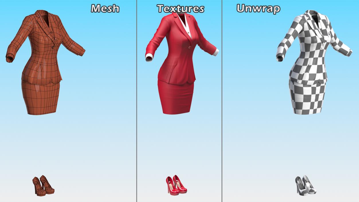 Red Formal Style Skirt with Blazer 3D model