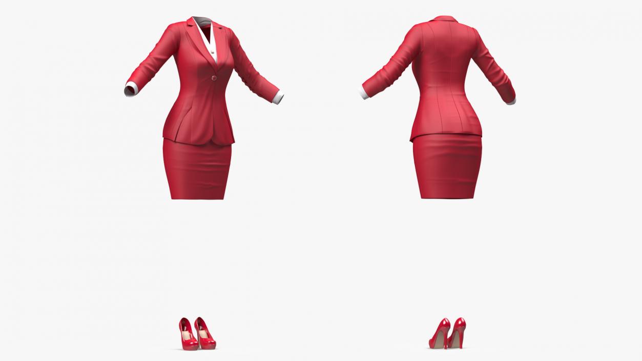 Red Formal Style Skirt with Blazer 3D model