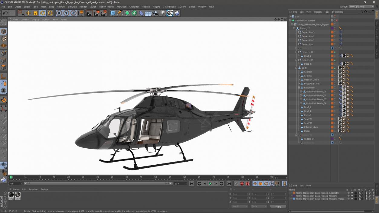 3D model Utility Helicopter Black Rigged for Cinema 4D