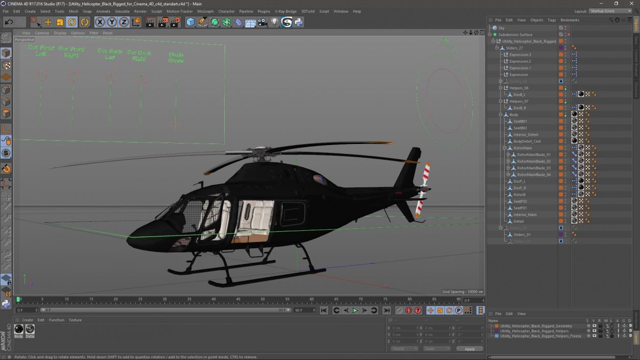 3D model Utility Helicopter Black Rigged for Cinema 4D