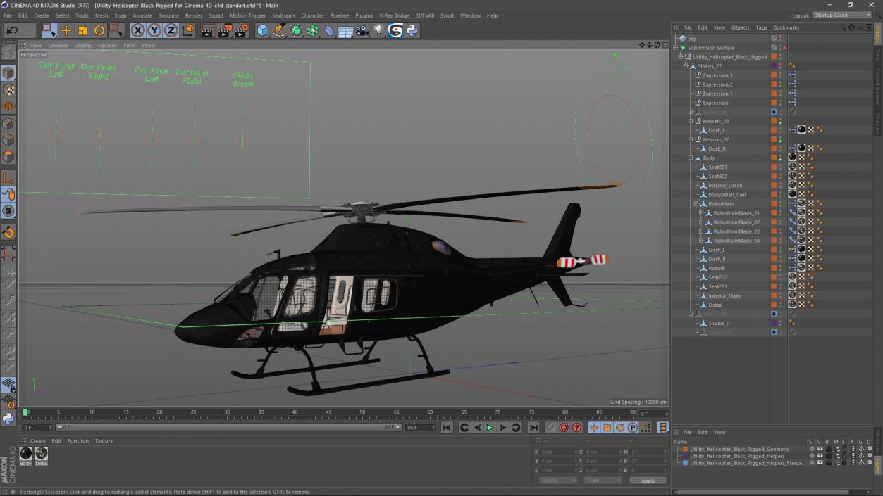 3D model Utility Helicopter Black Rigged for Cinema 4D