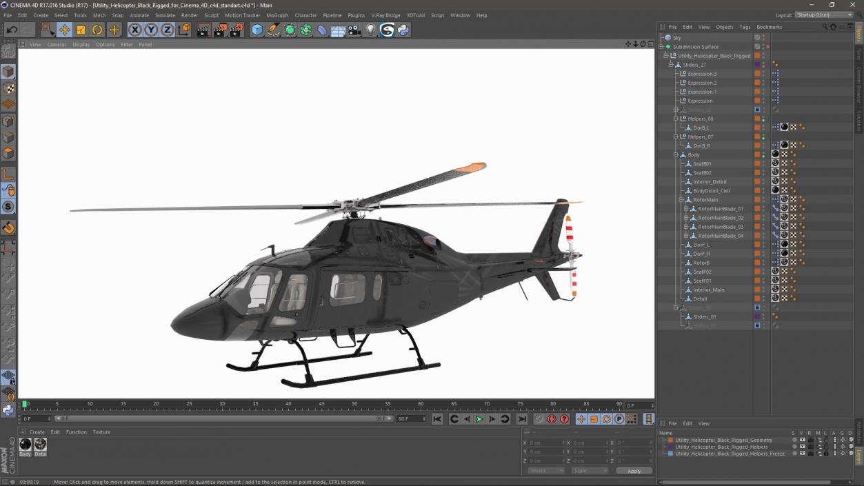 3D model Utility Helicopter Black Rigged for Cinema 4D