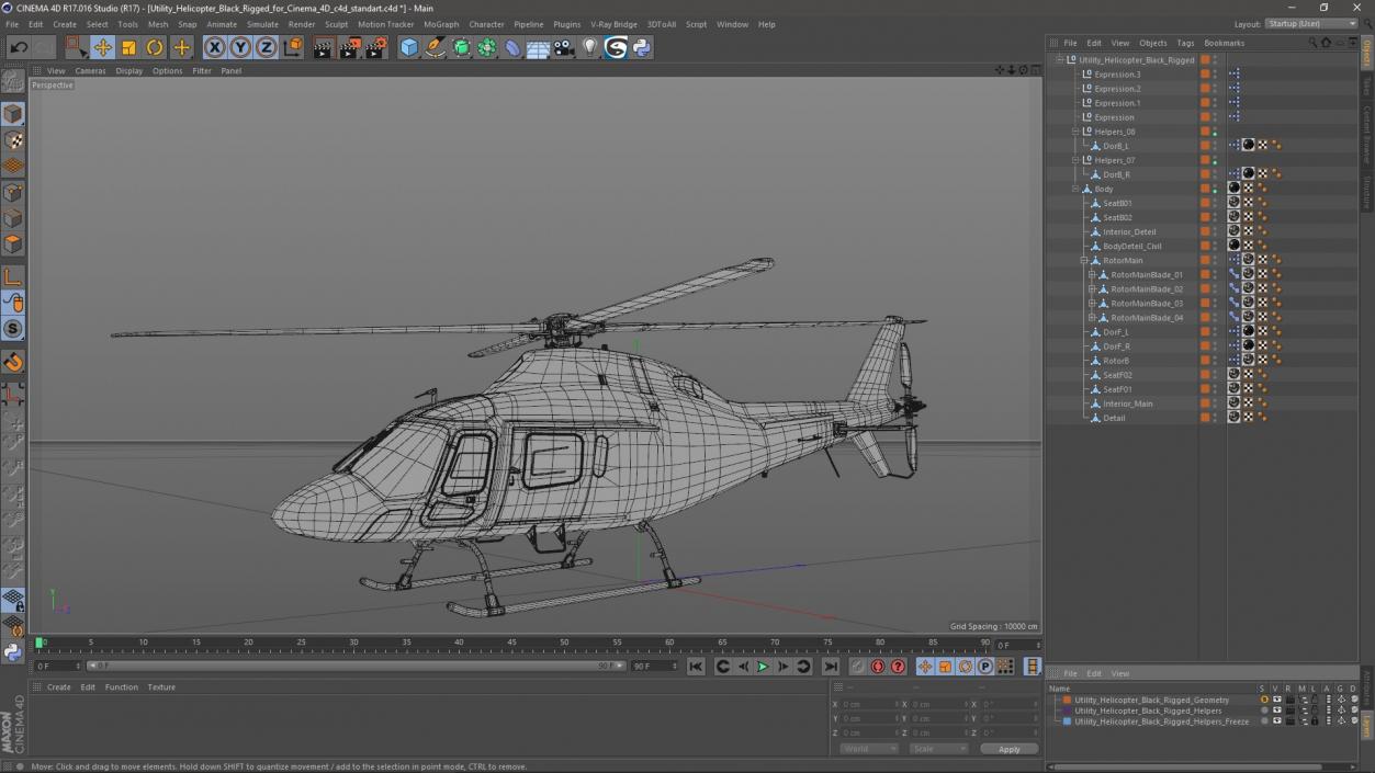 3D model Utility Helicopter Black Rigged for Cinema 4D