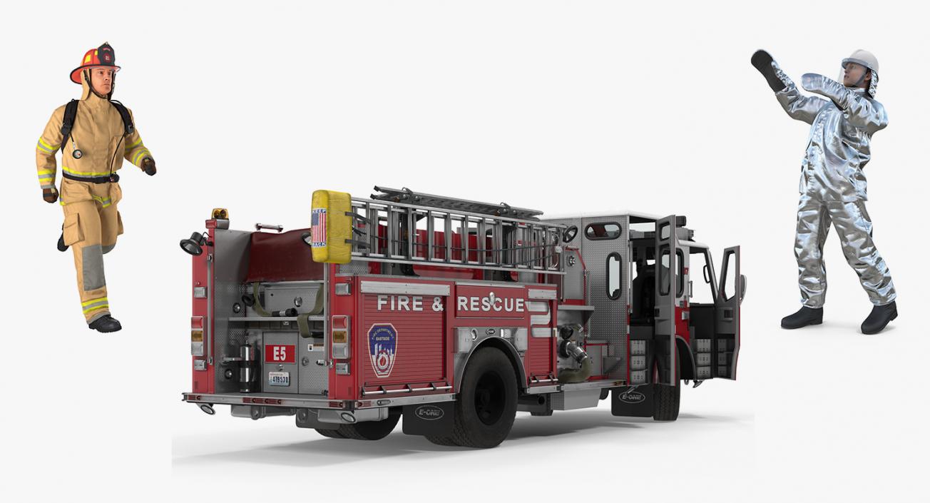 Rigged Pumper Truck and Firefighters Collection 3D