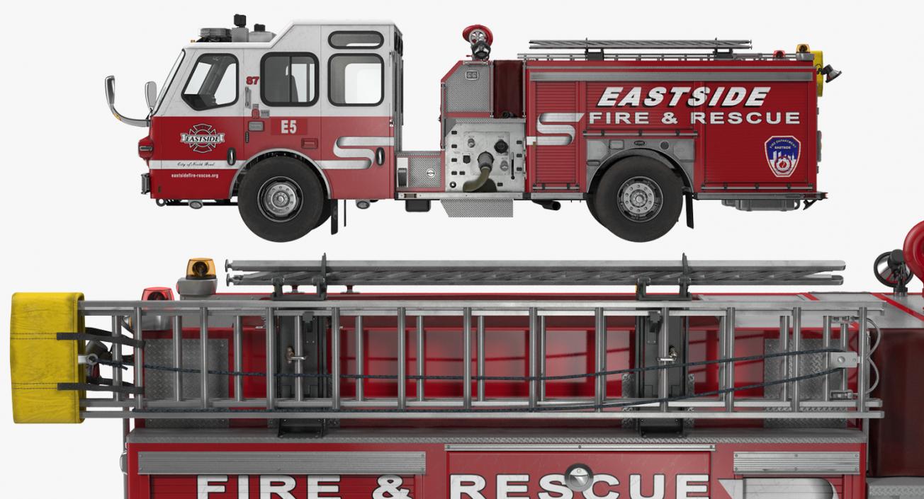 Rigged Pumper Truck and Firefighters Collection 3D