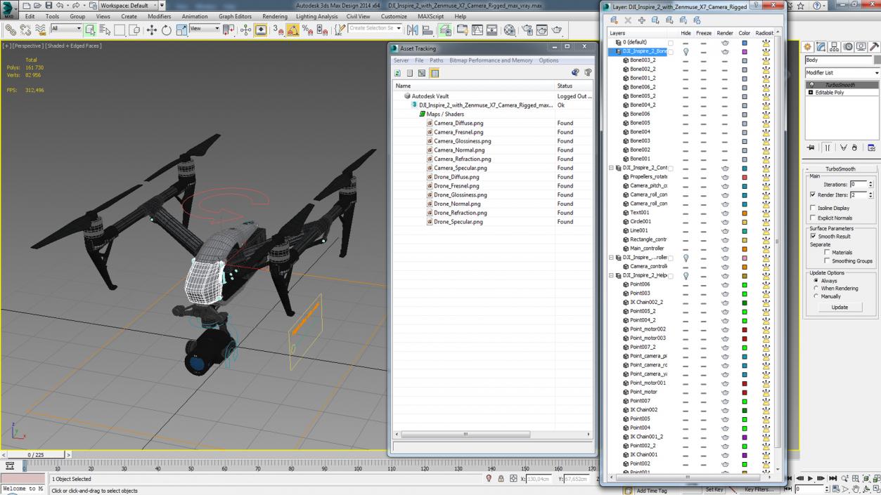 3D DJI Inspire 2 with Zenmuse X7 Camera Rigged model