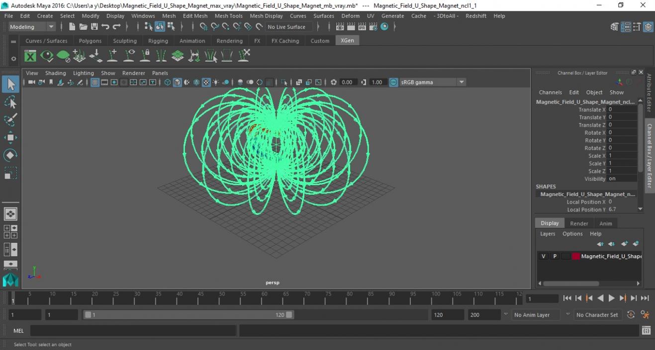 Magnetic Field U Shape Magnet 3D model