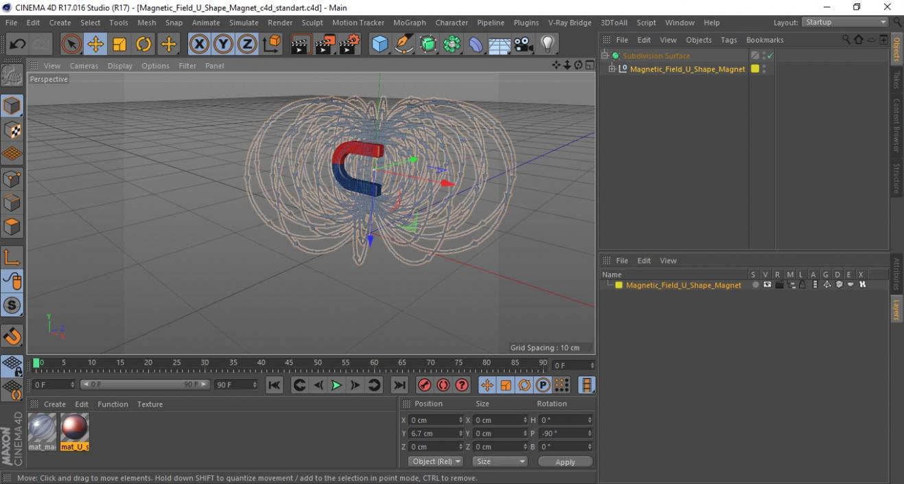 Magnetic Field U Shape Magnet 3D model