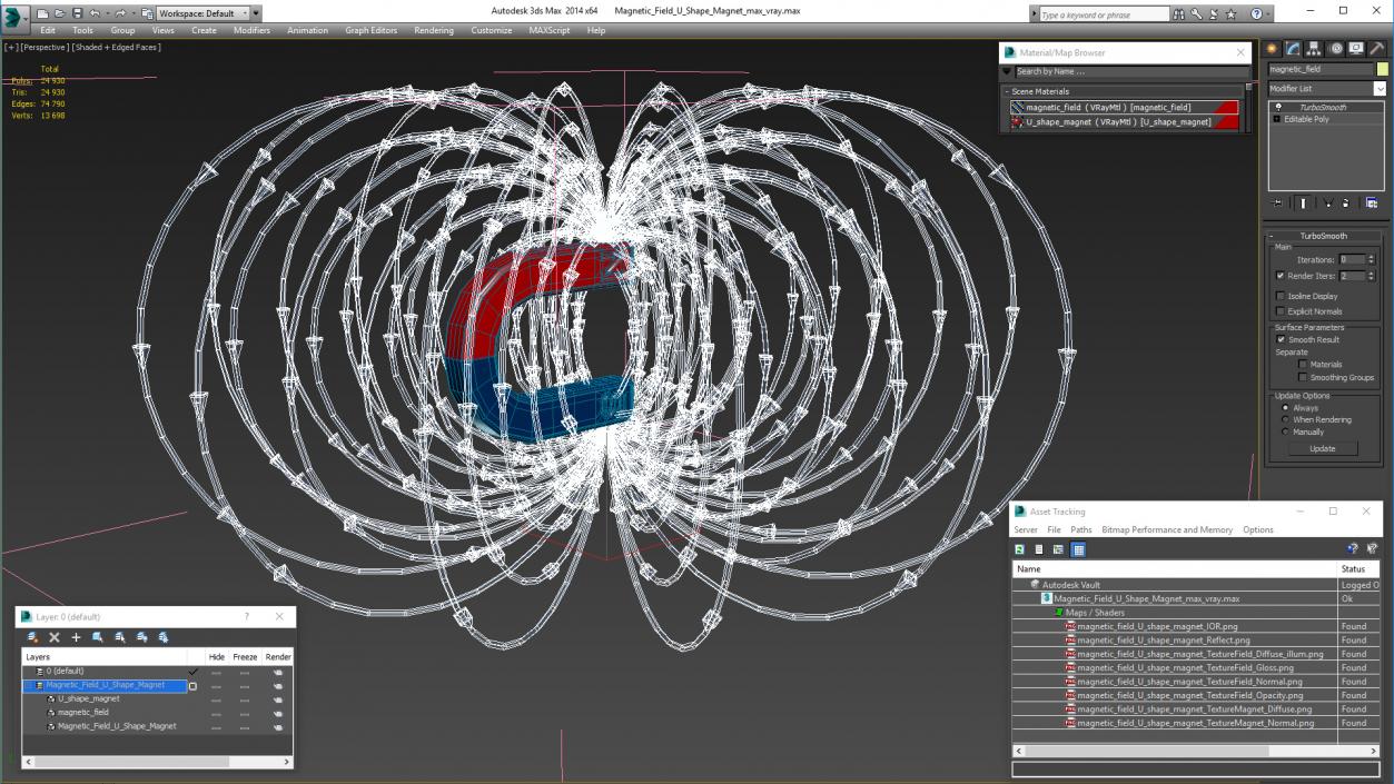 Magnetic Field U Shape Magnet 3D model