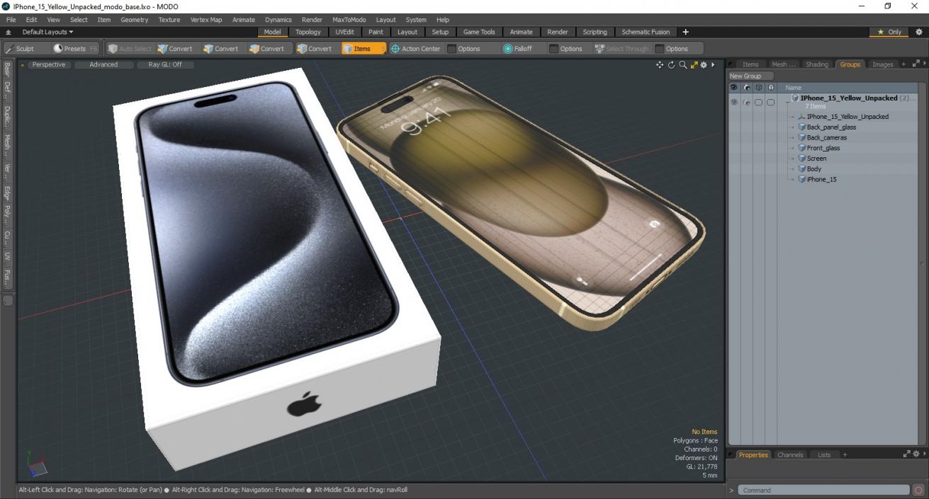 3D model IPhone 15 Yellow Unpacked