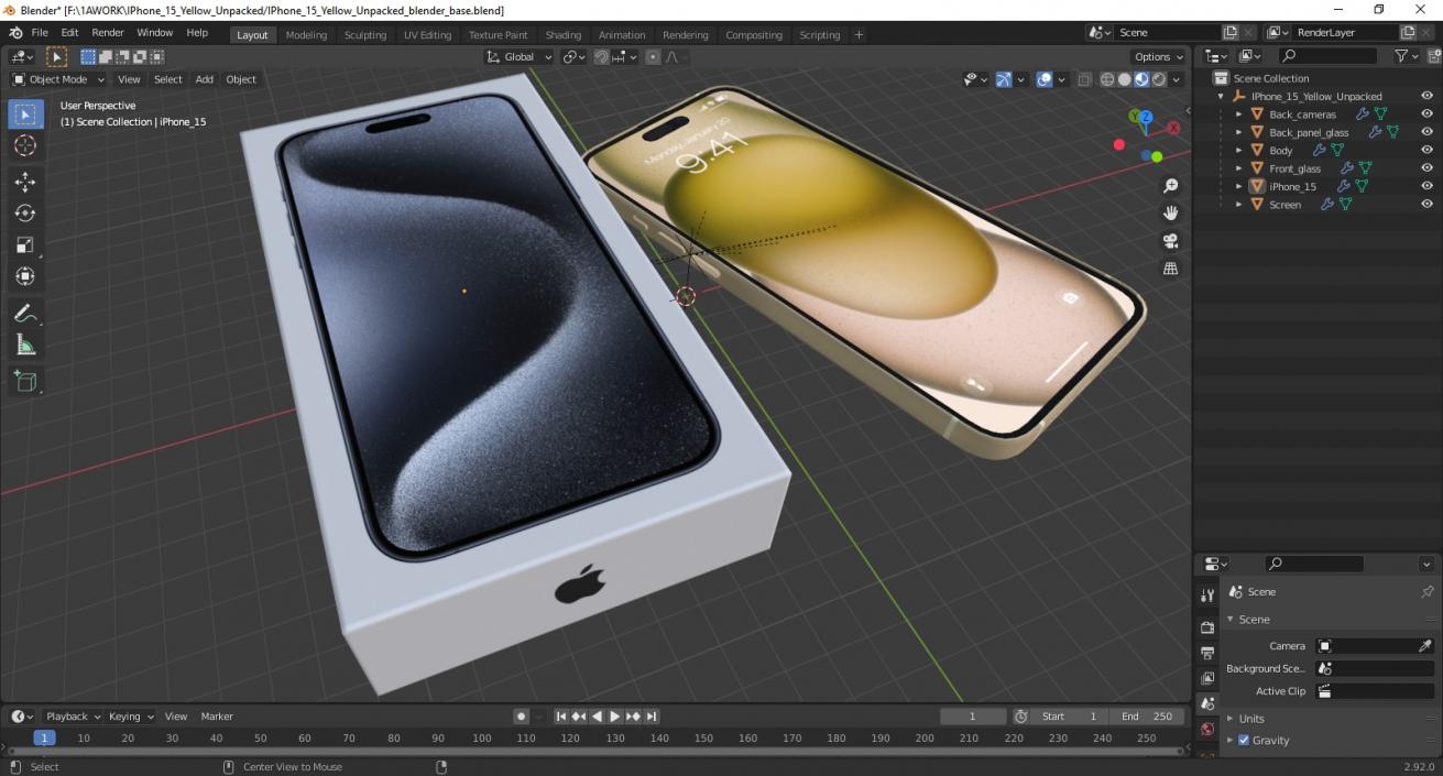 3D model IPhone 15 Yellow Unpacked