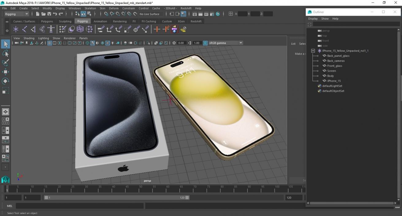 3D model IPhone 15 Yellow Unpacked