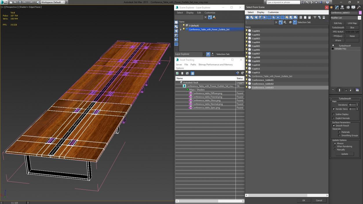 Conference Table with Power Outlets Set 3D model