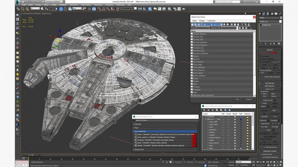 3D Millennium Falcon Spacecraft model