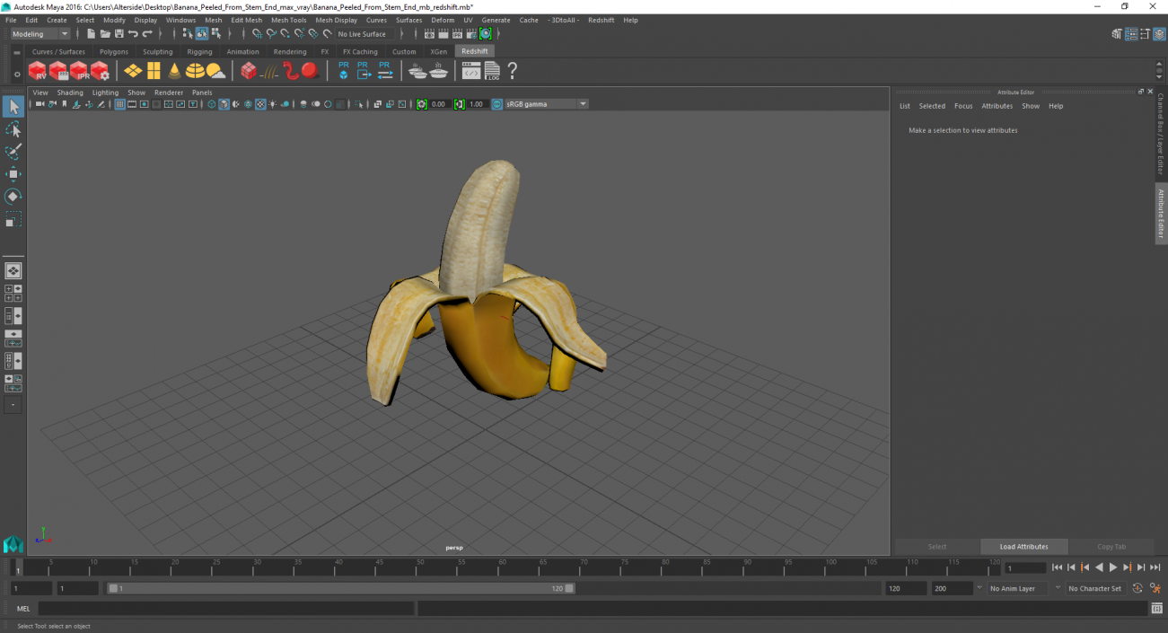 Banana Peeled From Stem End 3D