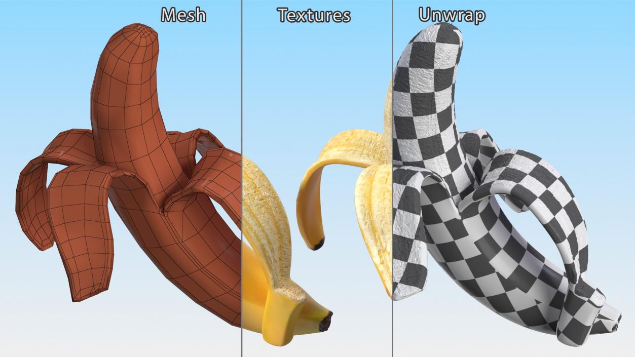 Banana Peeled From Stem End 3D