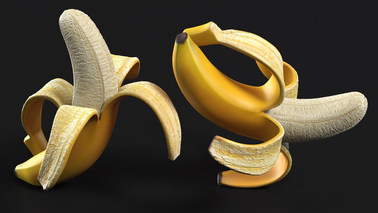 Banana Peeled From Stem End 3D