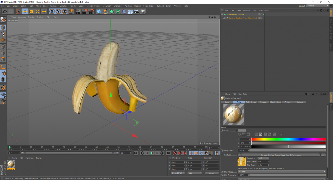 Banana Peeled From Stem End 3D