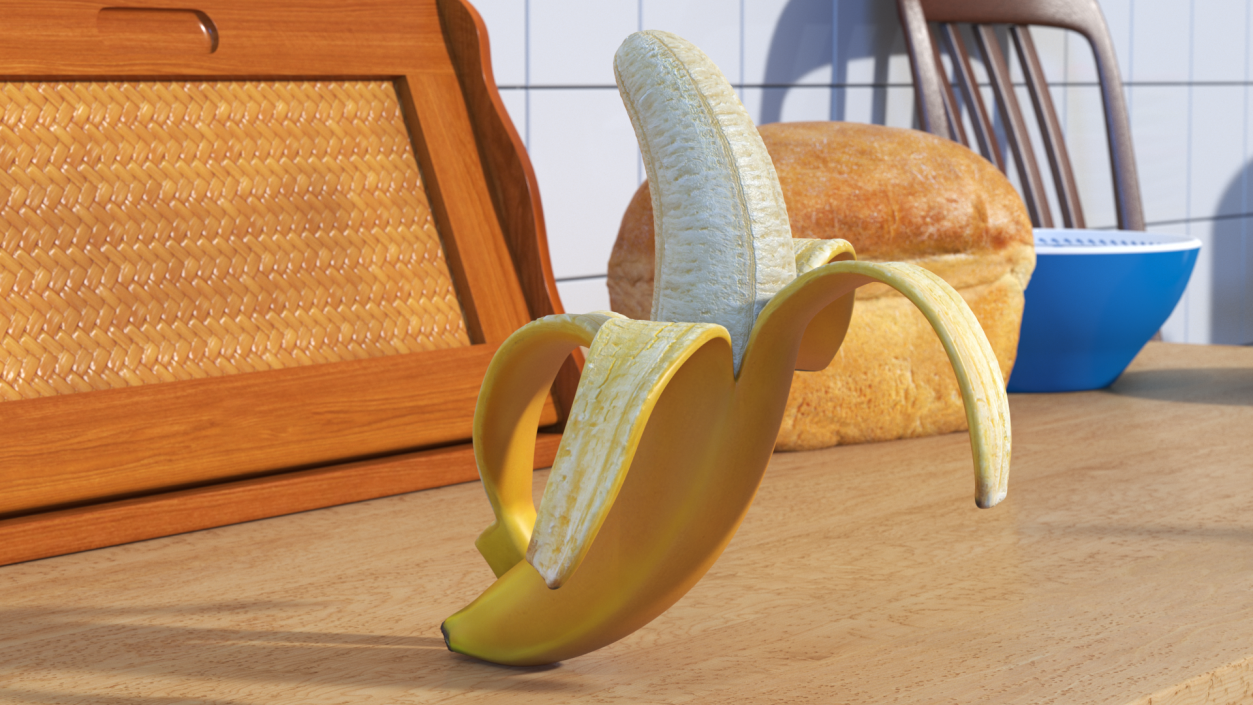 Banana Peeled From Stem End 3D