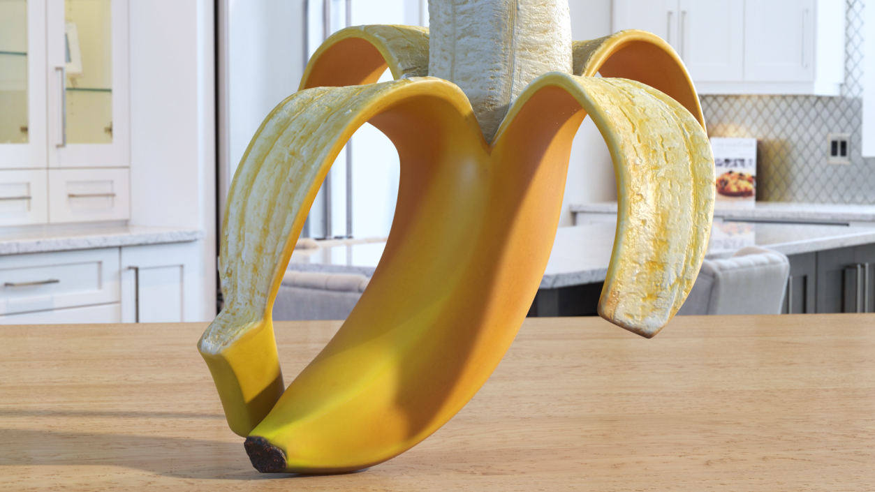 Banana Peeled From Stem End 3D