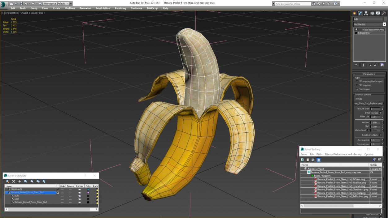 Banana Peeled From Stem End 3D