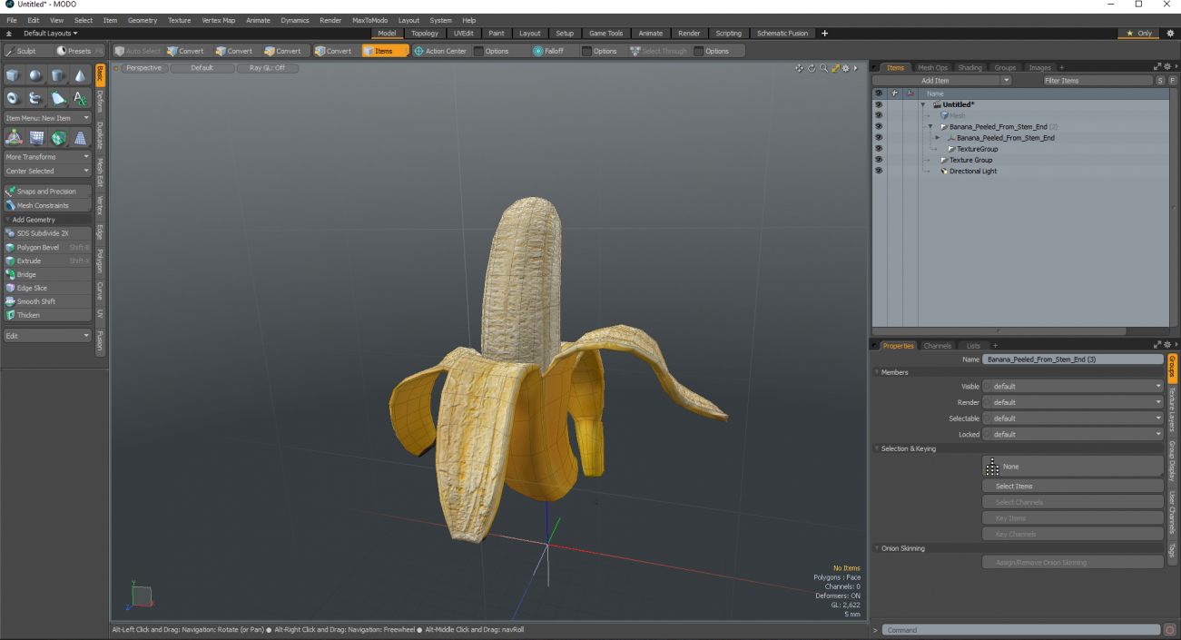 Banana Peeled From Stem End 3D