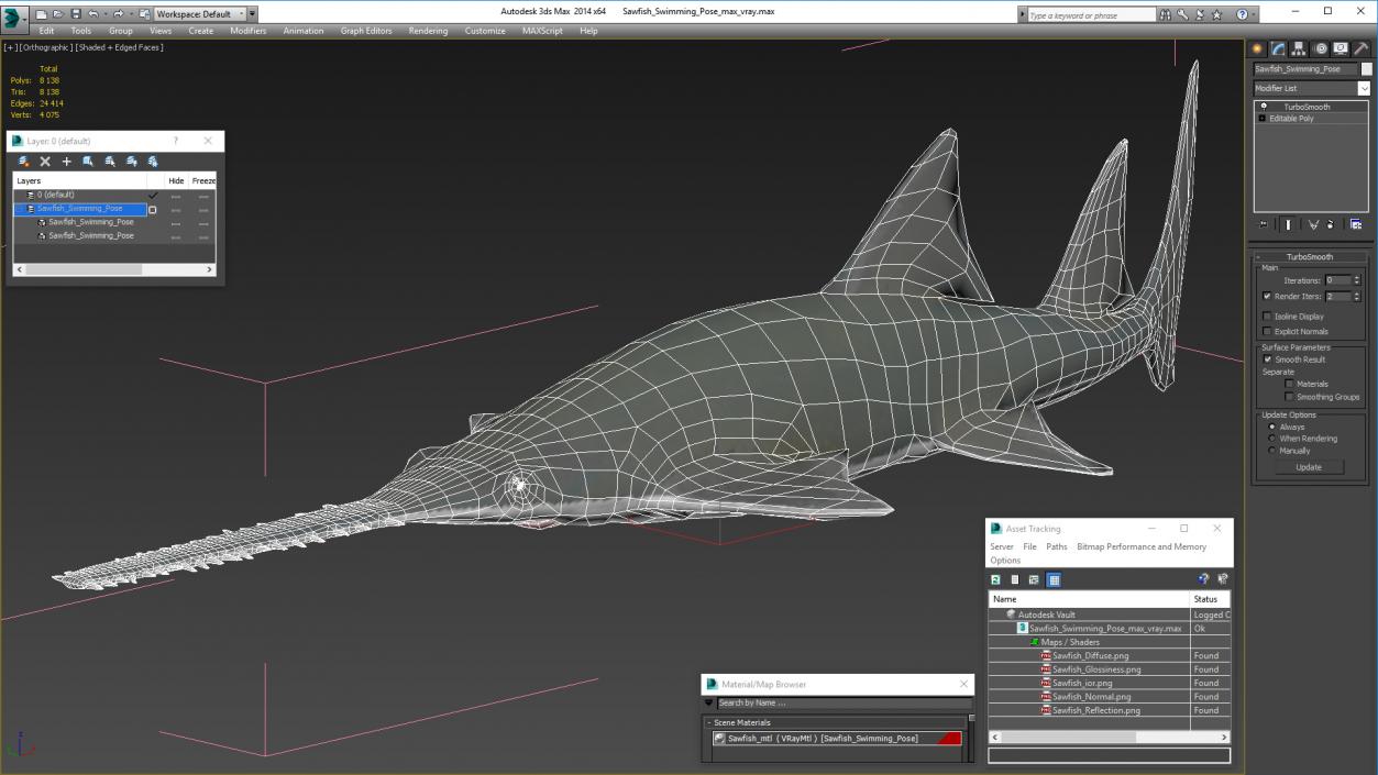 3D Sawfish Swimming Pose