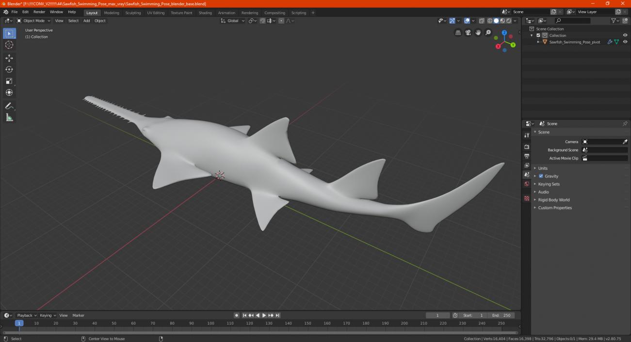 3D Sawfish Swimming Pose