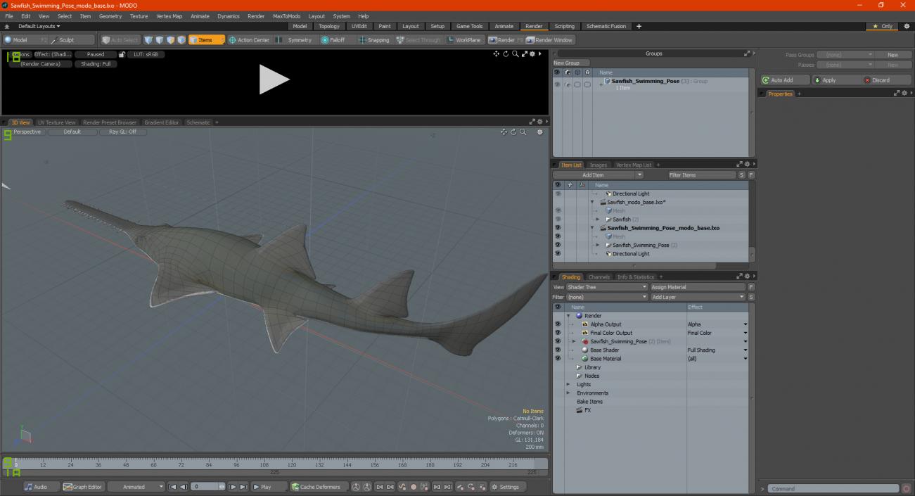 3D Sawfish Swimming Pose