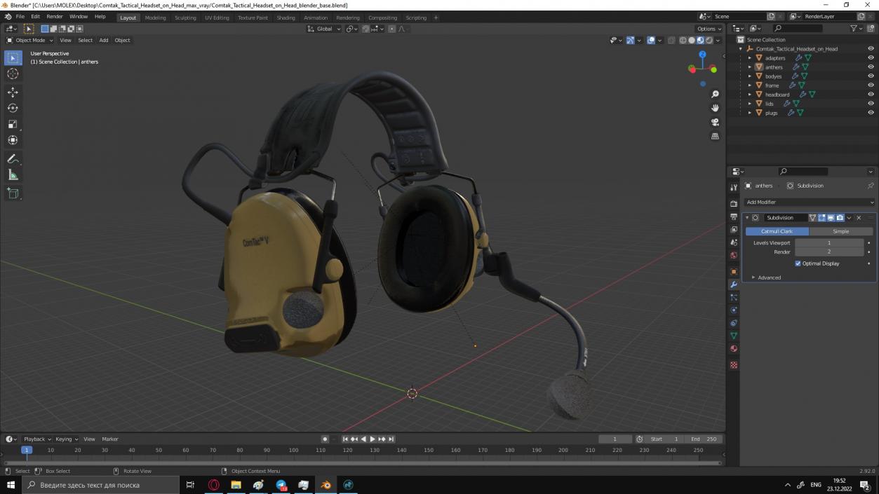 Comtak Tactical Headset on Head(1) 3D model