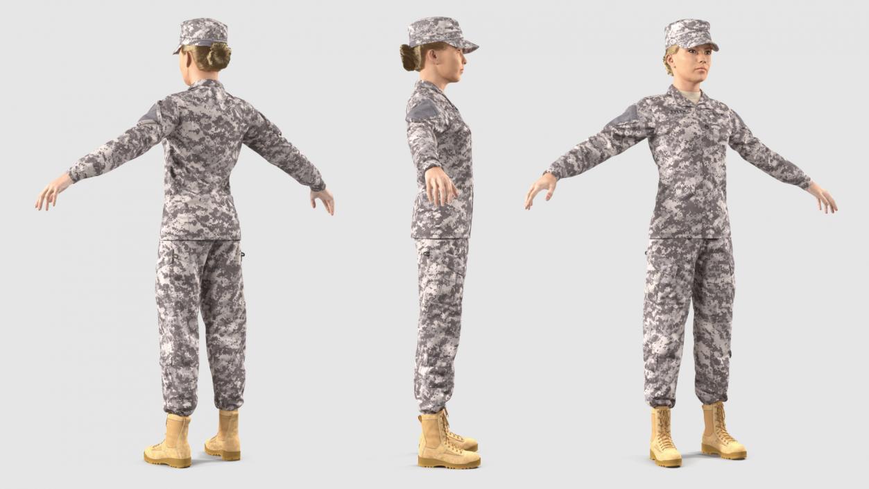 Female Soldier Military ACU Neutral Pose Fur 3D model