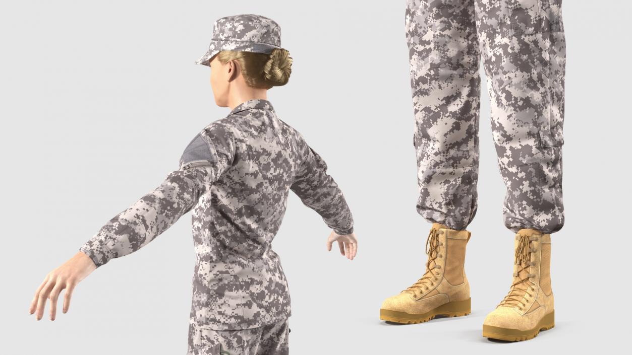 Female Soldier Military ACU Neutral Pose Fur 3D model