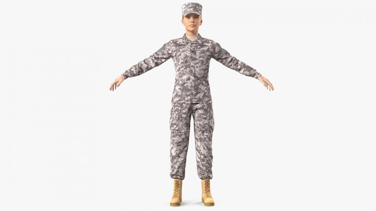 Female Soldier Military ACU Neutral Pose Fur 3D model