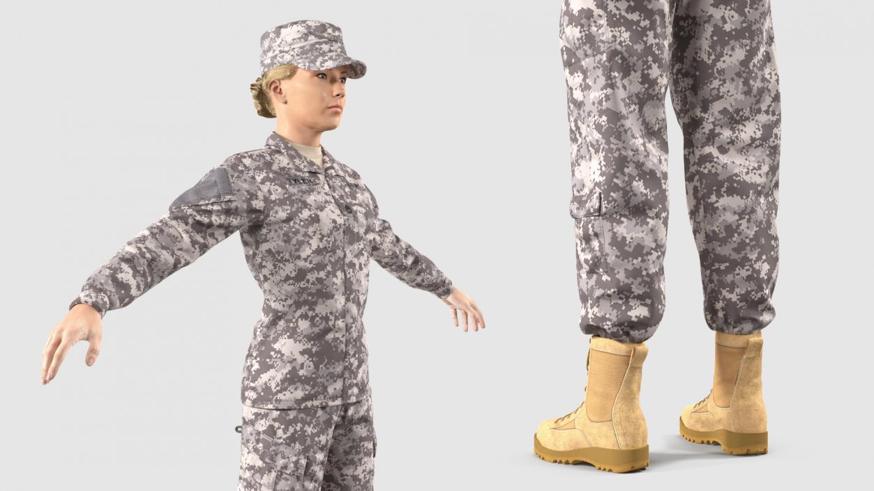 Female Soldier Military ACU Neutral Pose Fur 3D model