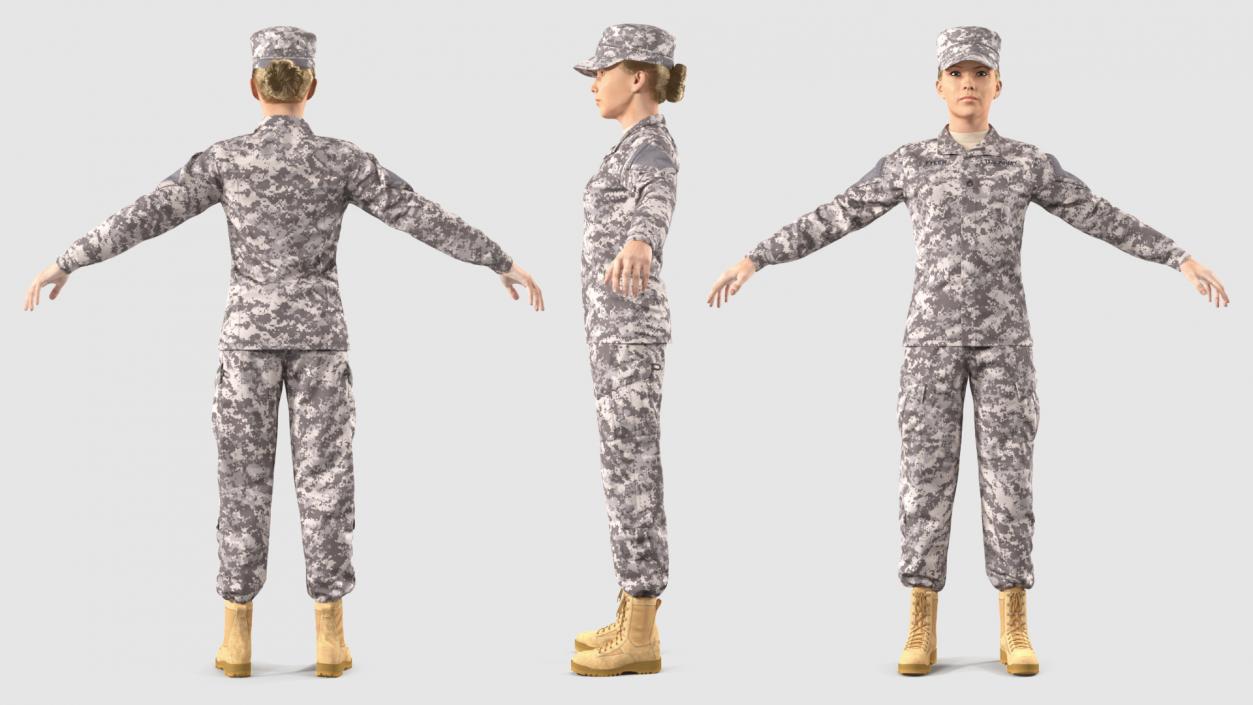 Female Soldier Military ACU Neutral Pose Fur 3D model