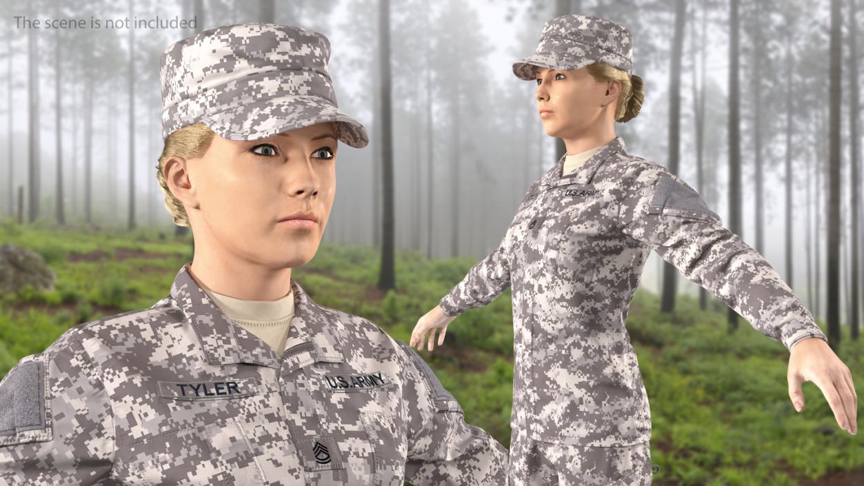 Female Soldier Military ACU Neutral Pose Fur 3D model