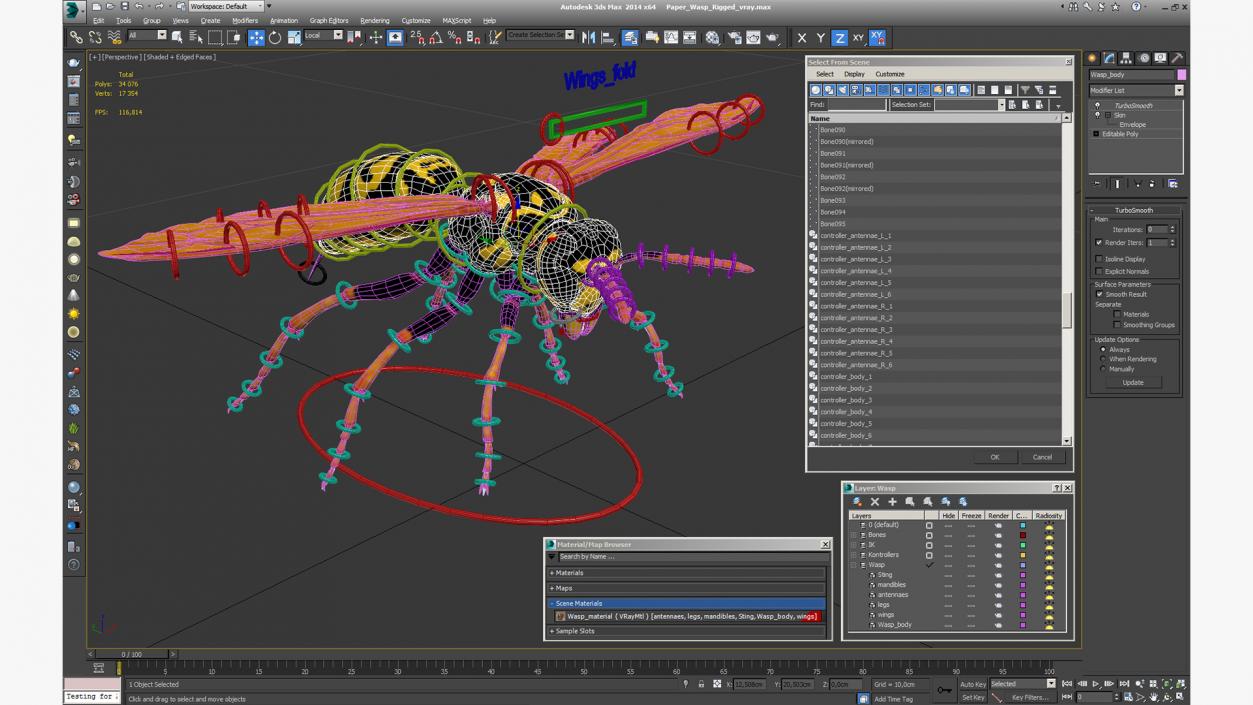 Paper Wasp Rigged 3D