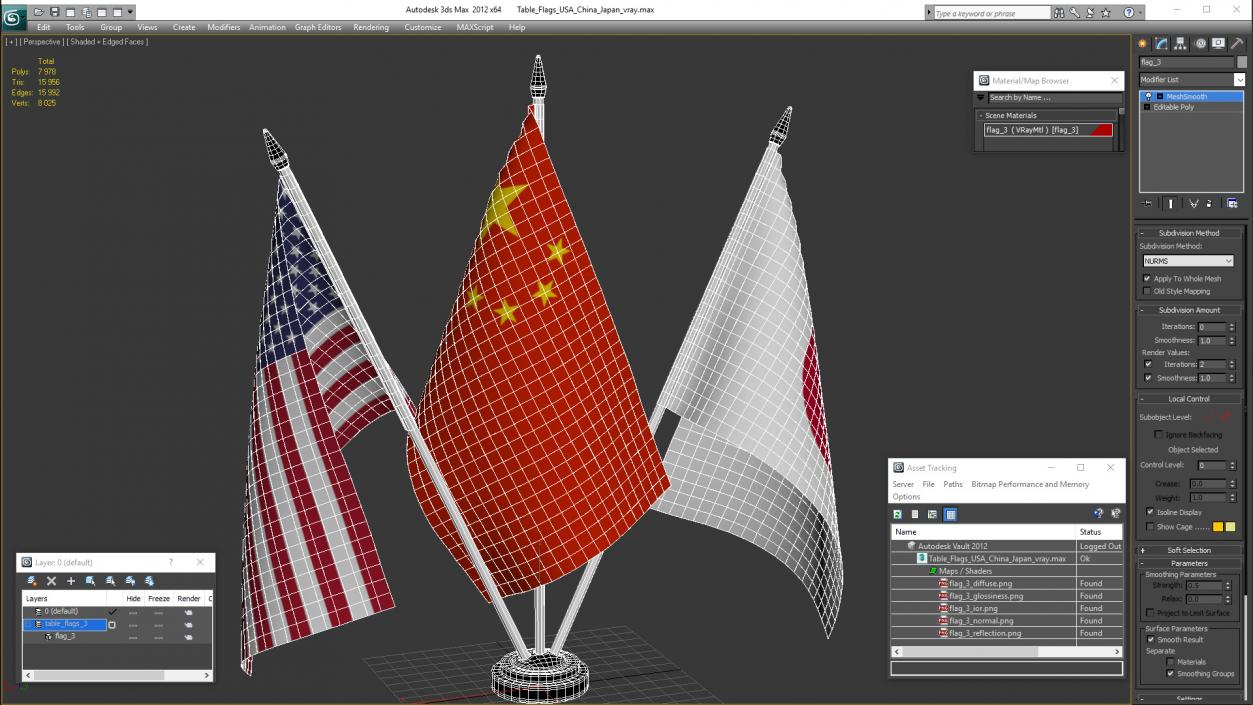 Table Flags USA China Japan 3D