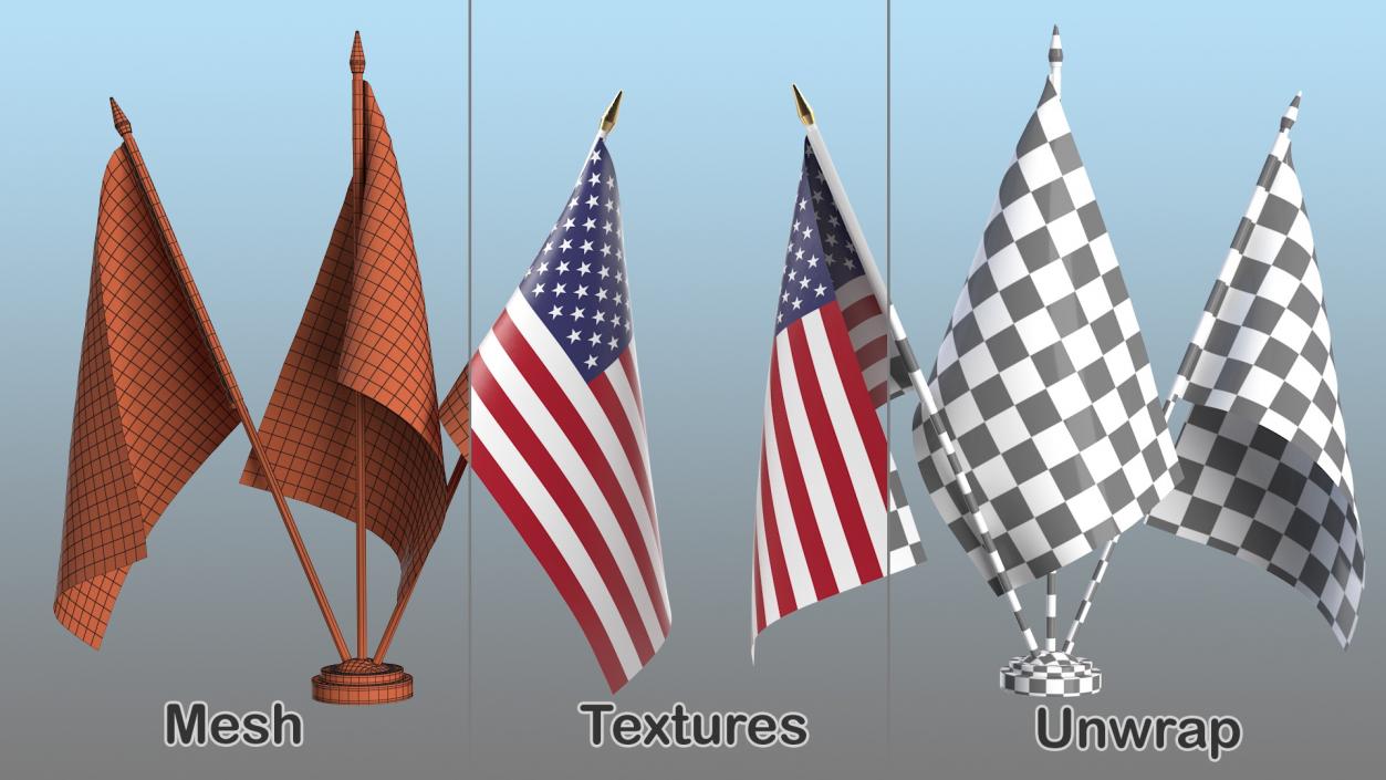 Table Flags USA China Japan 3D