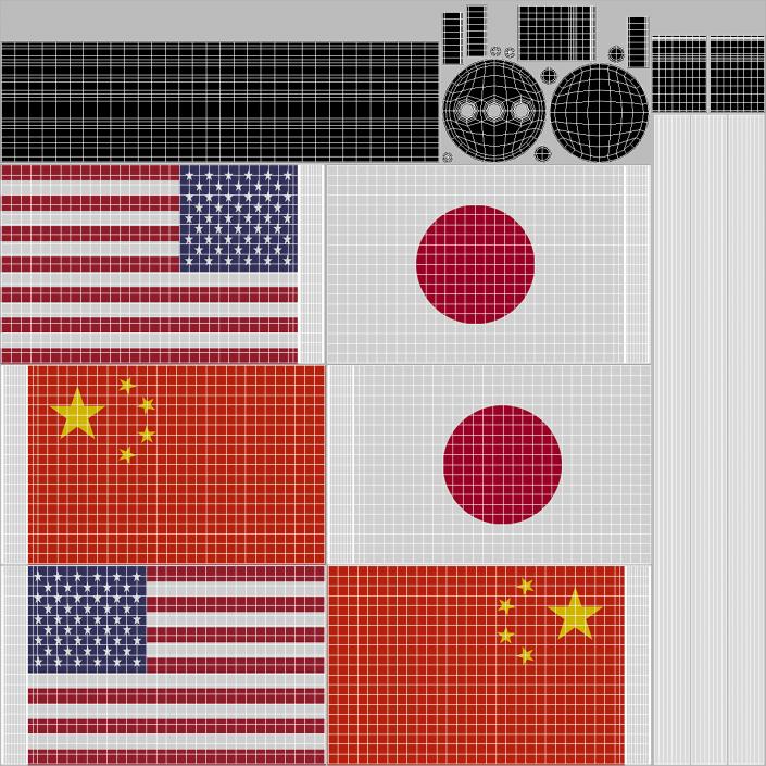 Table Flags USA China Japan 3D