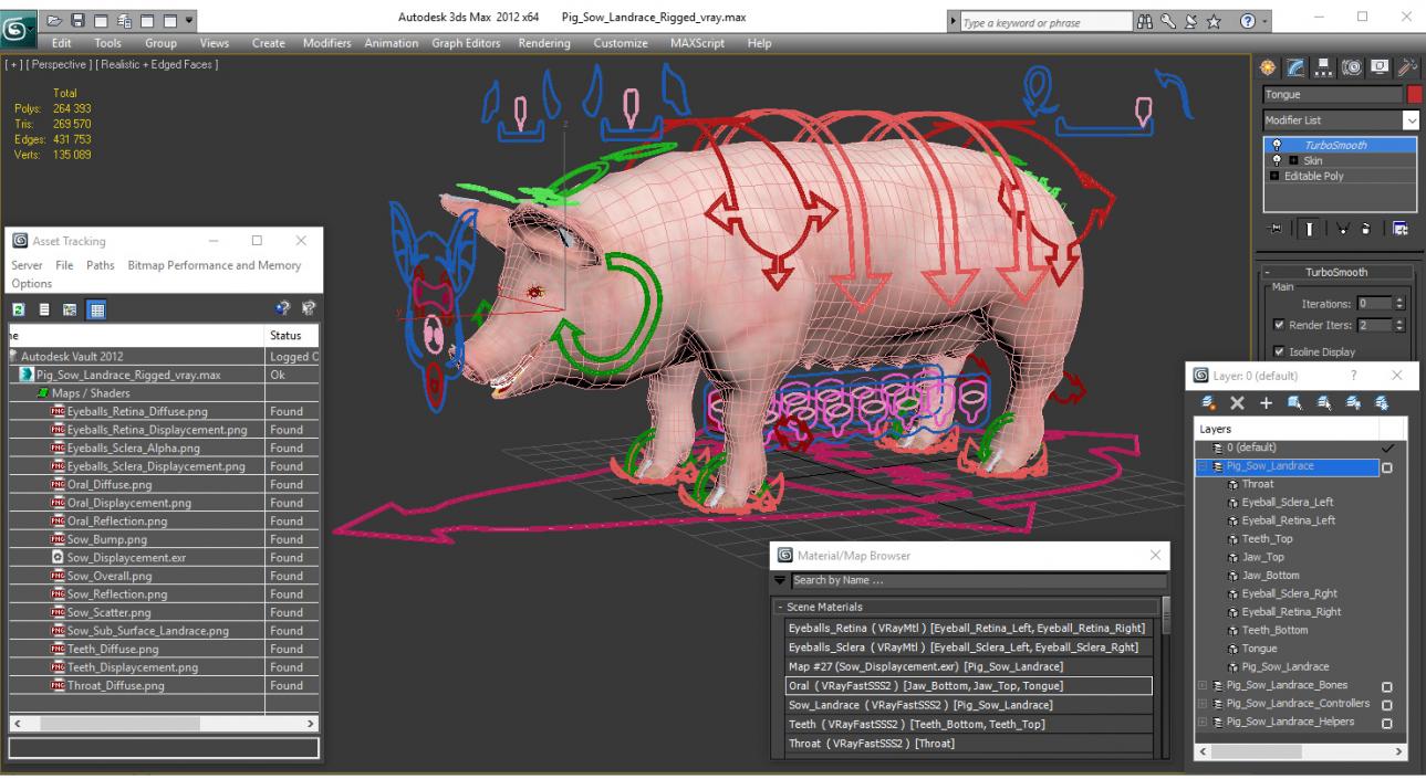 3D Pig Sow Landrace Rigged model