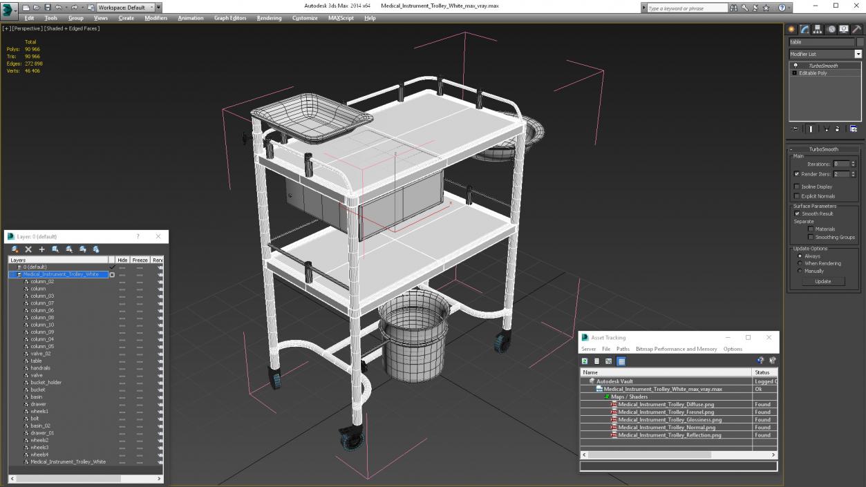 Medical Instrument Trolley White 3D