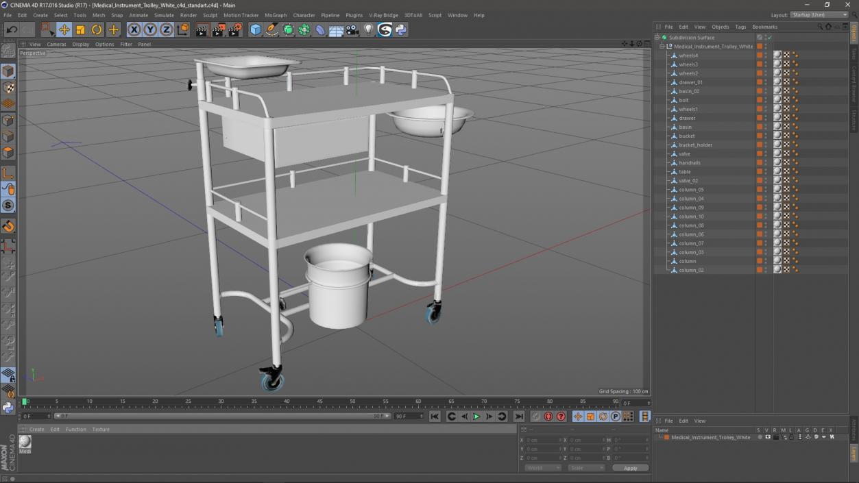 Medical Instrument Trolley White 3D