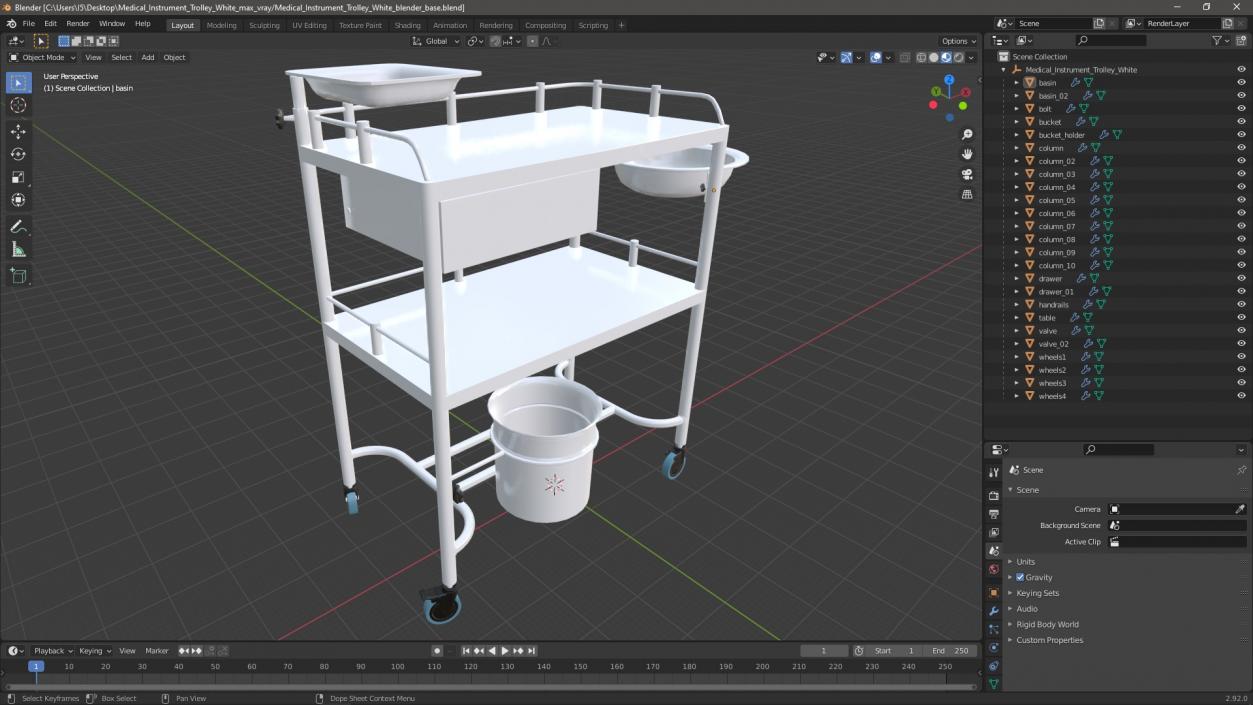 Medical Instrument Trolley White 3D