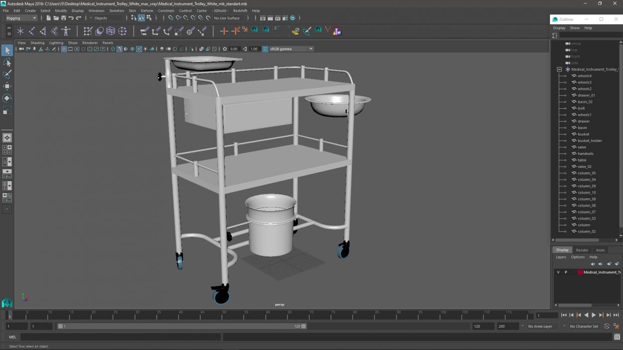 Medical Instrument Trolley White 3D