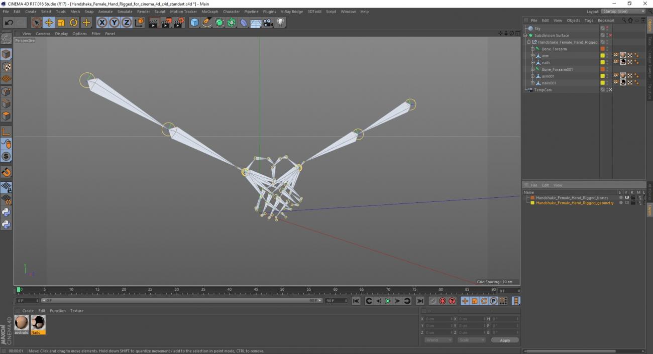 Handshake Female Hand Rigged for Cinema 4D 3D