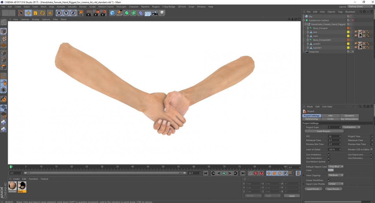 Handshake Female Hand Rigged for Cinema 4D 3D