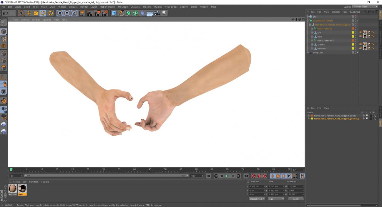 Handshake Female Hand Rigged for Cinema 4D 3D