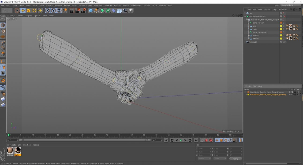 Handshake Female Hand Rigged for Cinema 4D 3D