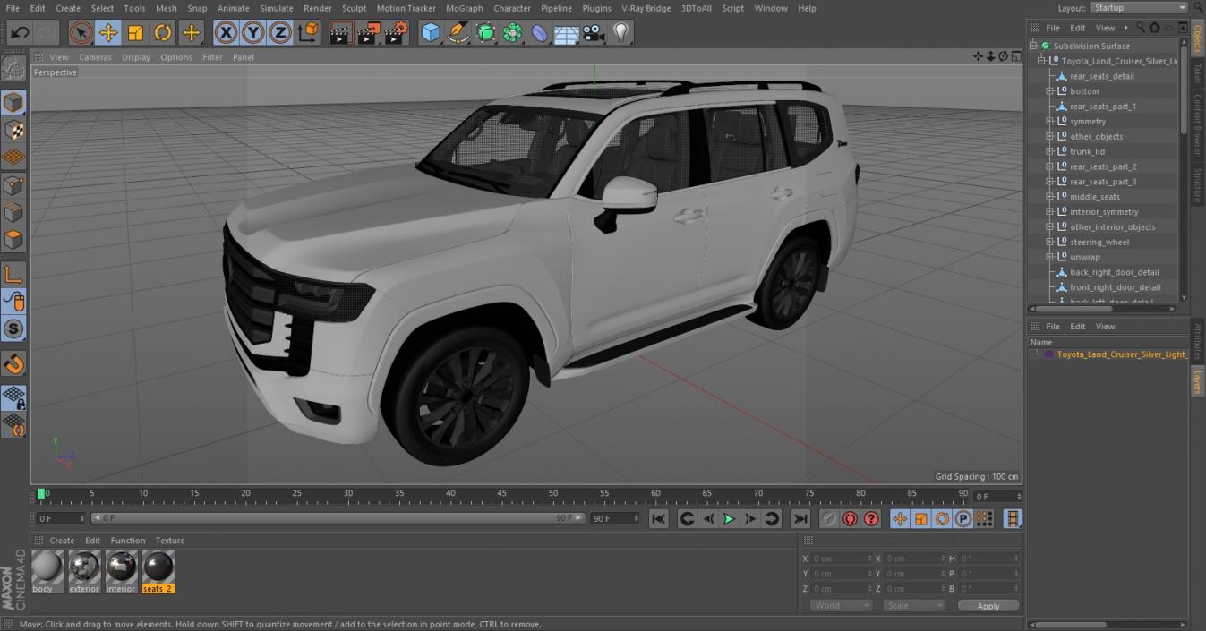 3D Toyota Land Cruiser Silver Light Off